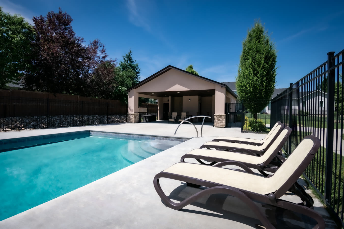 Outdoor pool and patio venue, suitable for branding and real estate